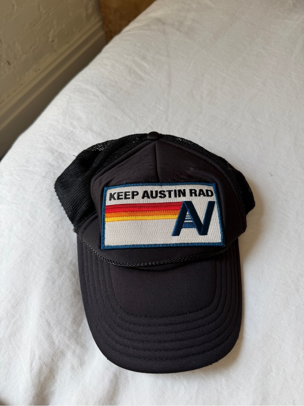 Aviator Nation "Keep Austin Rad" Black Trucker Hat with Rainbow Patch